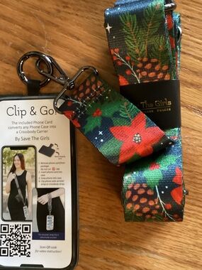 The Girls Green & Red Floral Clip & Go Lanyard with Gunmetal Clip